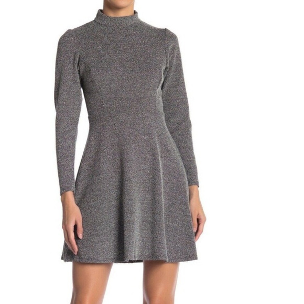 Velvet Torch Mock Neck Long Sleeve Skater Dress